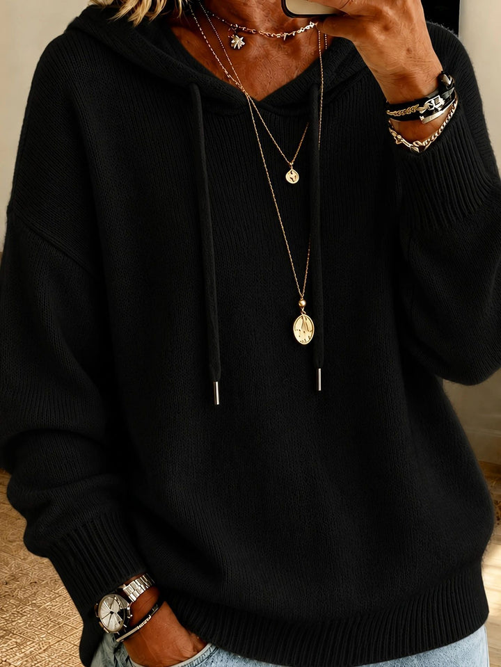 Damen Oversize Kapuzenpullover aus feinem Strick mit Kordelzug und gerippten Bündchen Drune
