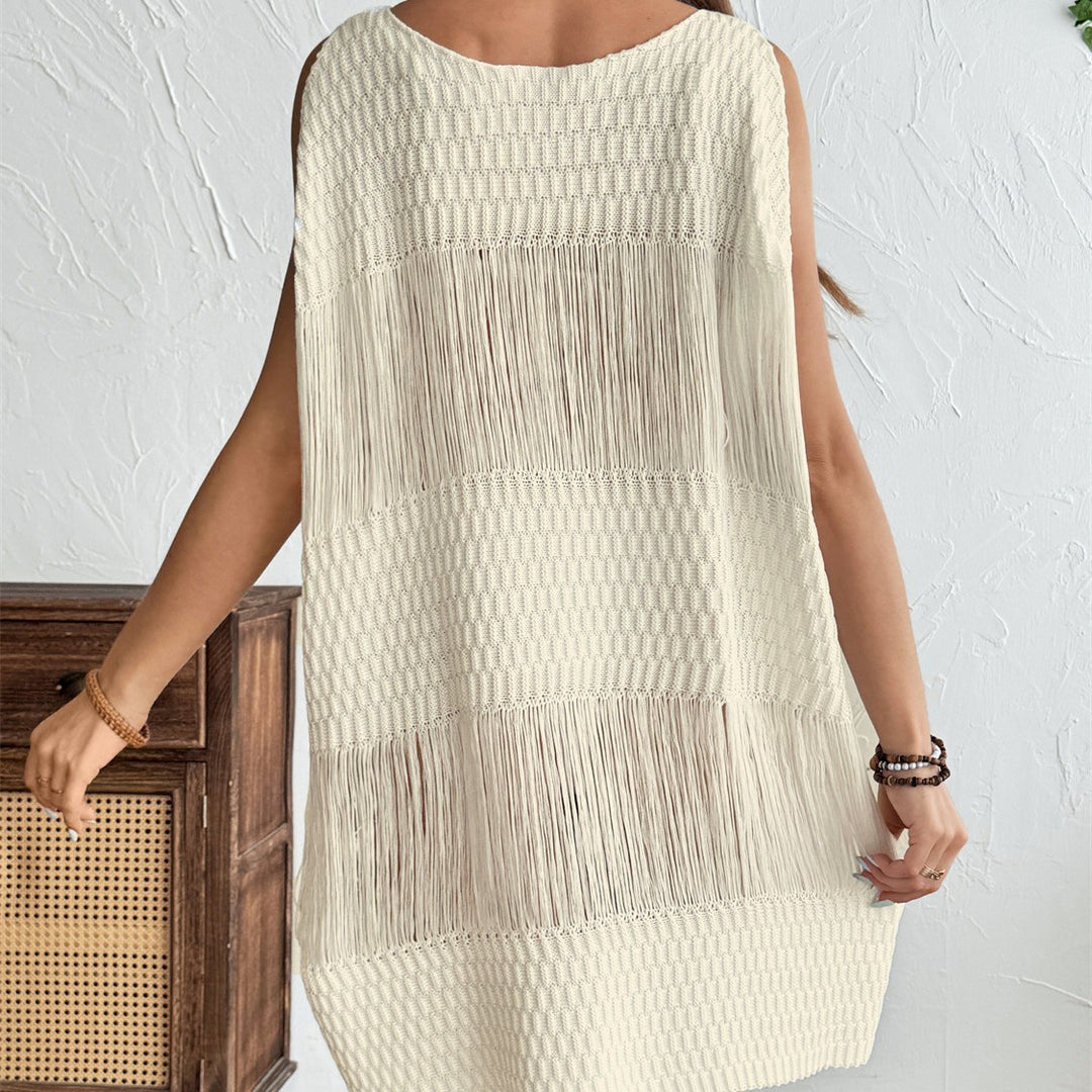 Damen Festliches Strickkleid mit Fransen und strukturierter Oberfläche Drune