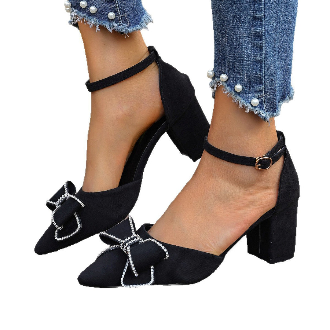 Damen Slingback-Pumps mit funkelndem Schleifenakzent und stabilem Blockabsatz Drune