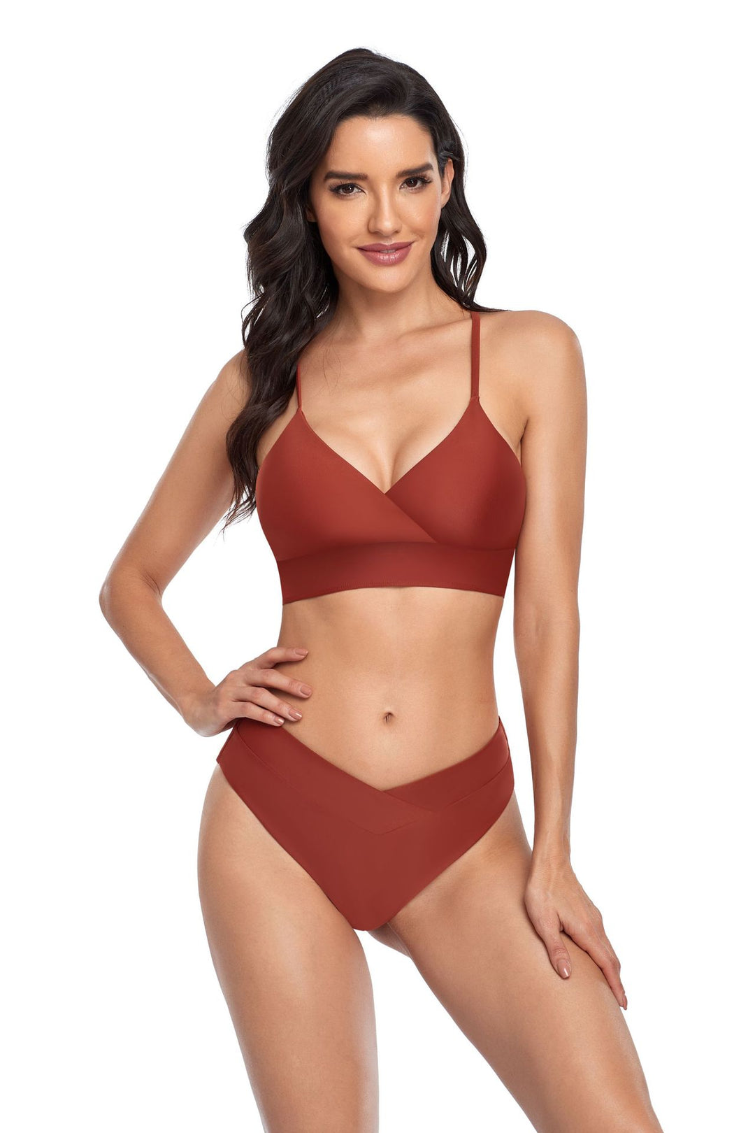 Damen Bikini-Set mit stilvollem Wickeloberteil und hoch geschnittenem Unterteil Drune