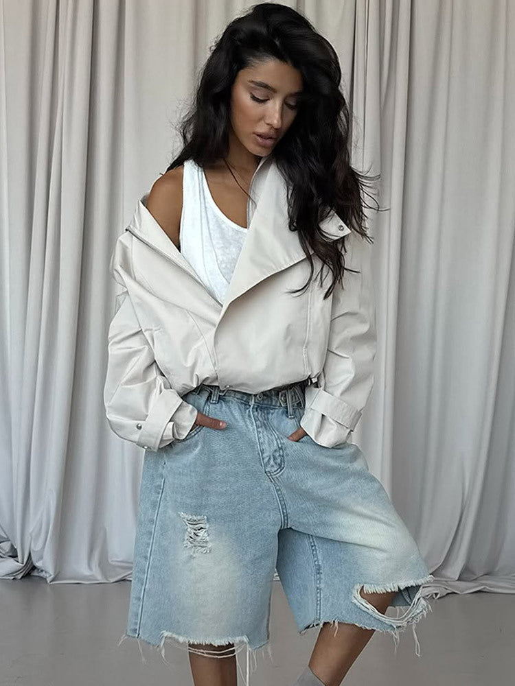Damen lässige Oversized-Jacke mit stylischem Revers Drune