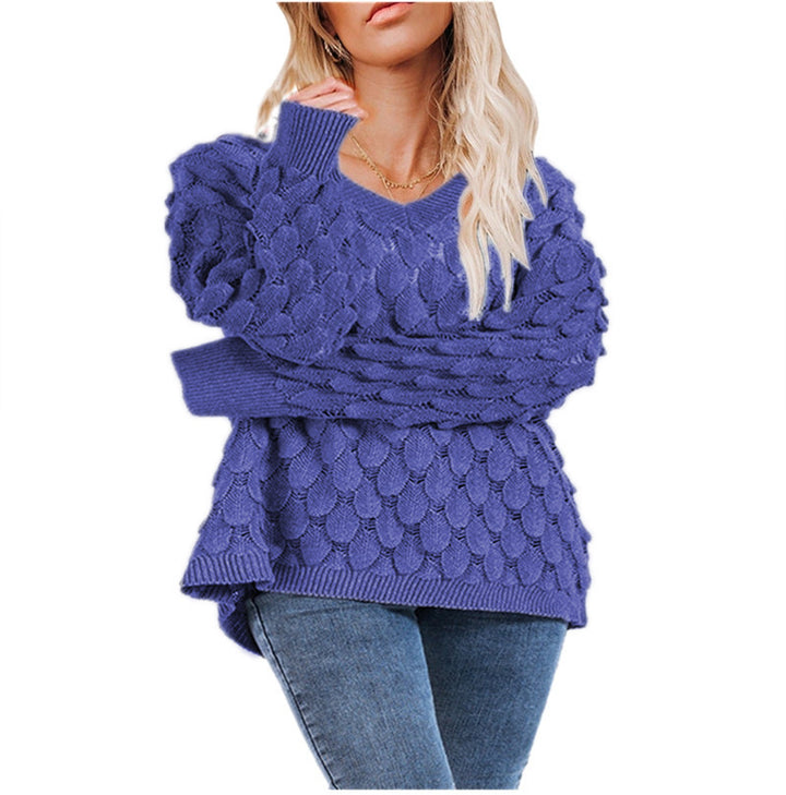 Damen Grobstrickpullover mit strukturiertem Wellenmuster und lässigem Schnitt Drune
