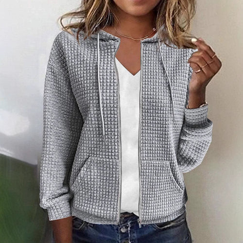 Damen nan gesteppte Kapuzenjacke mit Waffelstruktur, durchgehendem Reißverschluss und Kängurutaschen Drune
