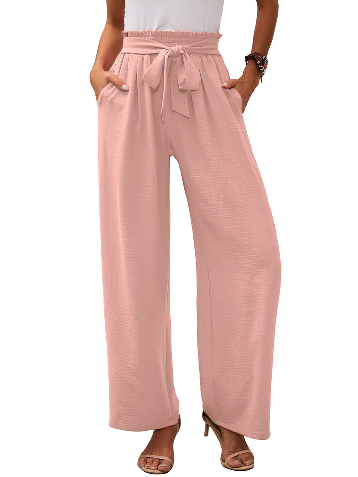 Damen Paperbag-Hose mit weitem Bein, elastischer Taille und Bindegürtel Drune