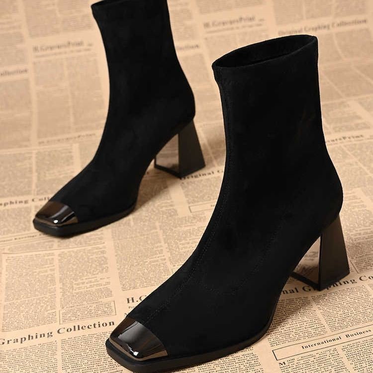 Damen Elegante Stiefeletten mit quadratischer Zehenpartie und Blockabsatz Drune