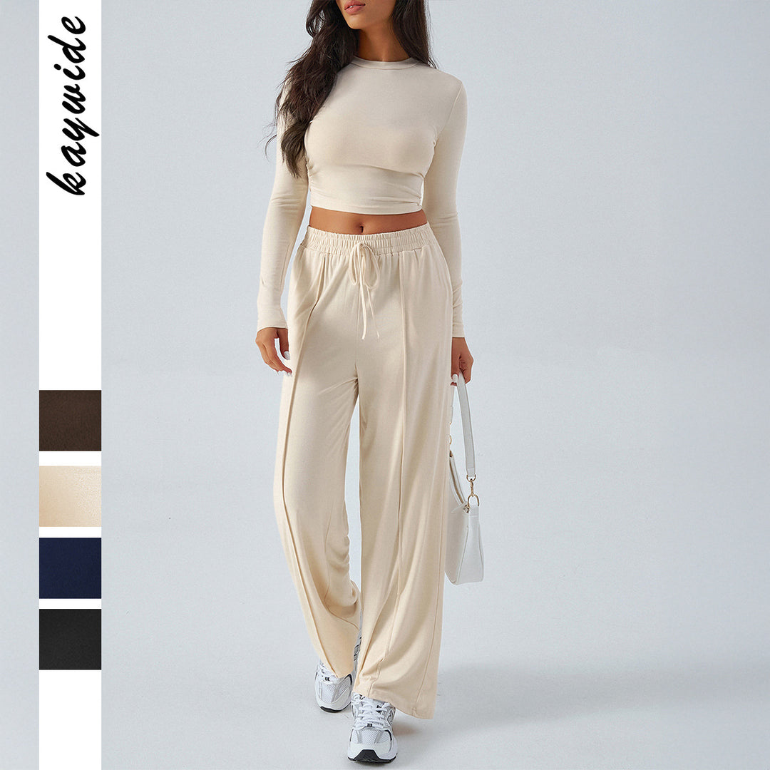 Damen nan weite Loungehose mit elastischem Kordelbund und fließender Jersey‑Qualität Drune