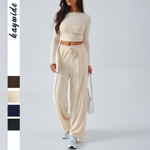 Damen nan weite Loungehose mit elastischem Kordelbund und fließender Jersey‑Qualität Drune