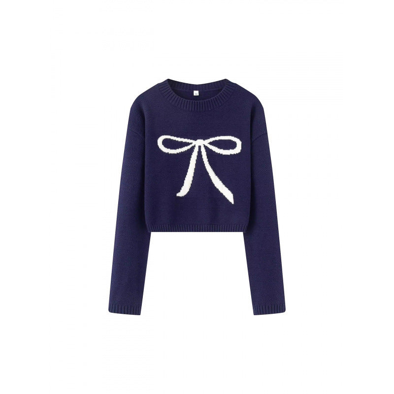 Damen Cropped Pullover mit verspieltem Schleifenmotiv Drune