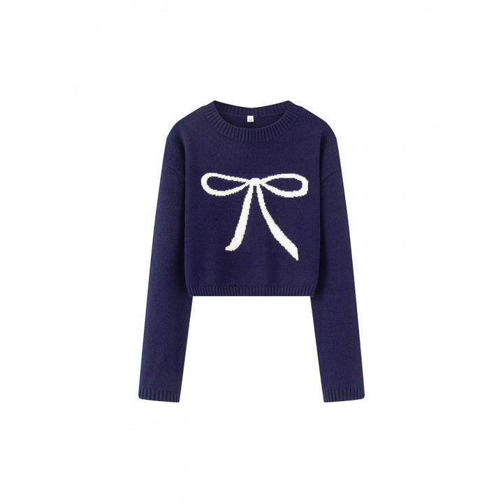 Damen Cropped Pullover mit verspieltem Schleifenmotiv Drune