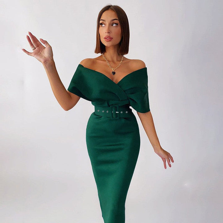 Drune | Off-Shoulder Tailliertes Kleid mit Gürtel