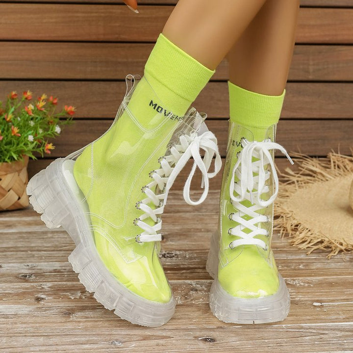 Damen transparente Plateau-High-Top Boots mit farbiger Innensohle Drune