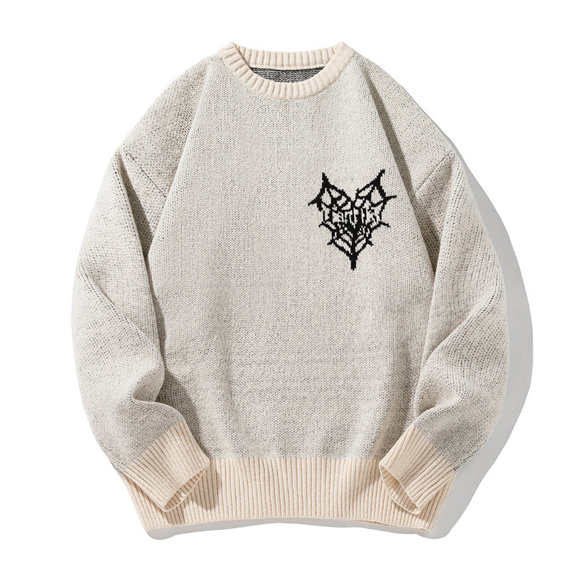 Unisex Oversize Strickpullover mit Logointarsie, Rundhals und gerippten Bündchen Drune