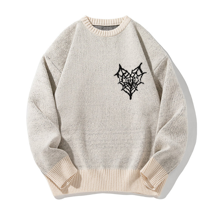 Unisex Oversize Strickpullover mit Logointarsie, Rundhals und gerippten Bündchen Drune