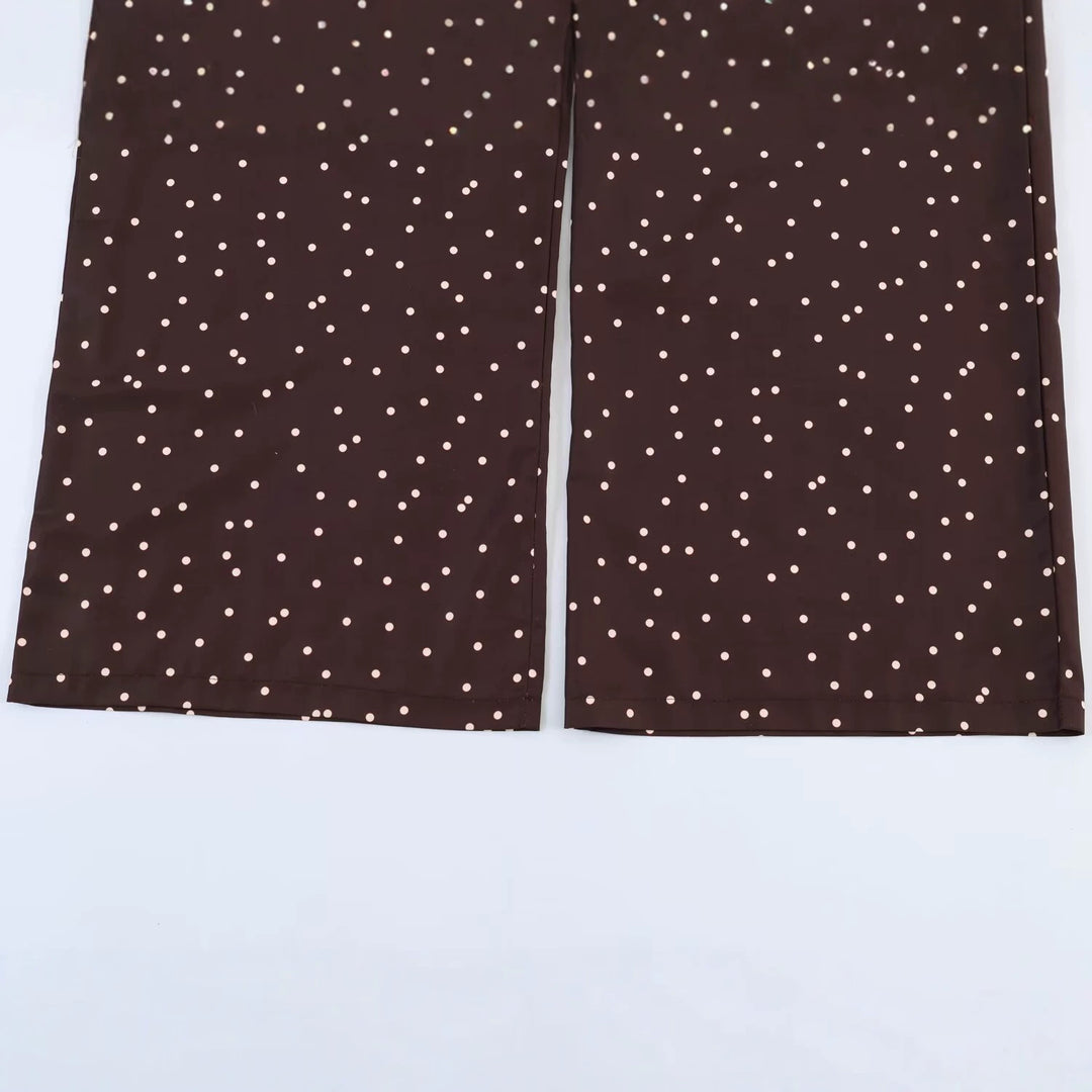Damen Hochtaillierte Palazzo-Hose mit weitem Bein und gepunkteter Satin-Optik Drune