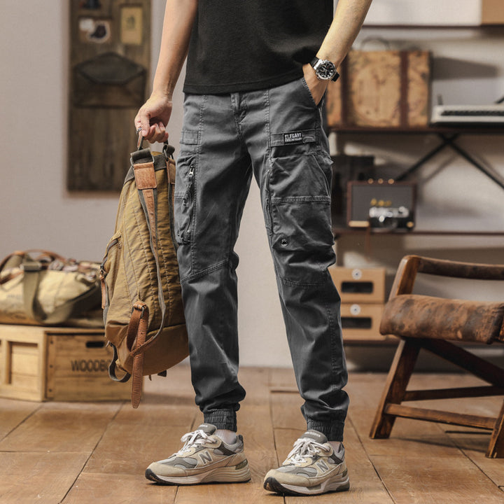 Herren Strapazierfähige Canvas-Cargohose im taktischen Look mit Kniepaneelen, Mehrfachtaschen und elastischem Knöchelabschluss Drune
