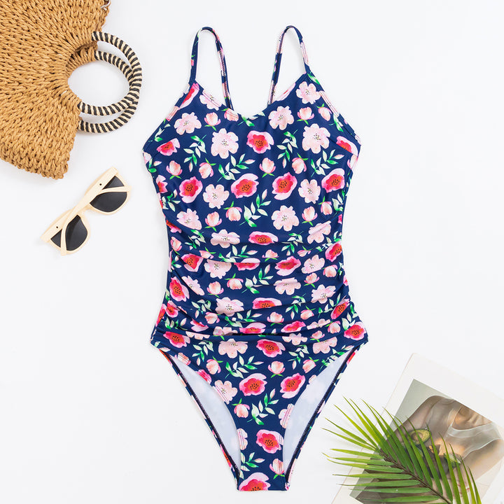 Damen Einteiler Badeanzug mit raffiniertem Floral-Muster und eleganter Raffung Drune