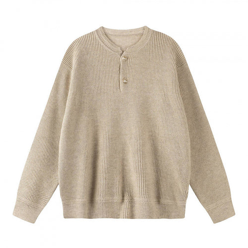 Unisex Boxy-Strickpullover mit Henley-Ausschnitt und strukturierter Waffelstrickoptik Drune