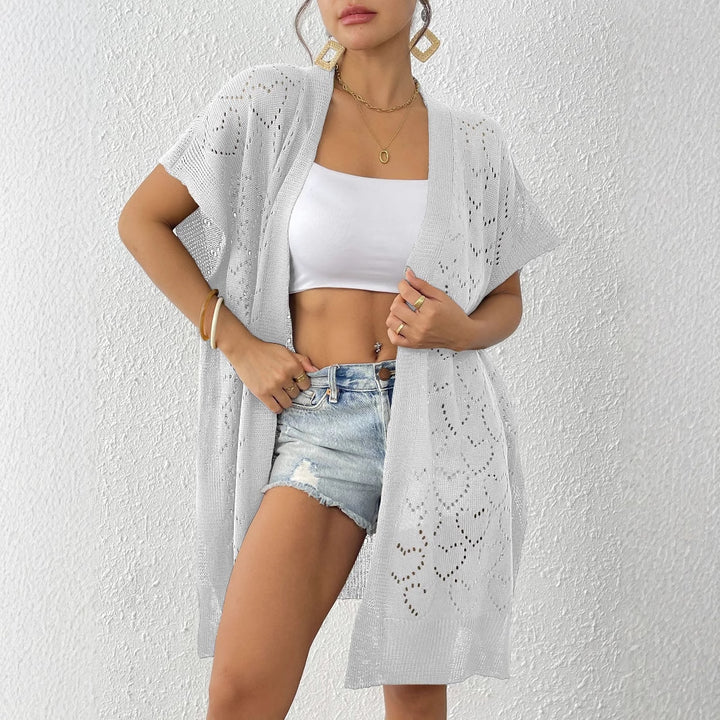 Damen luftiger Strick-Kimono mit floralem Lochmuster Drune