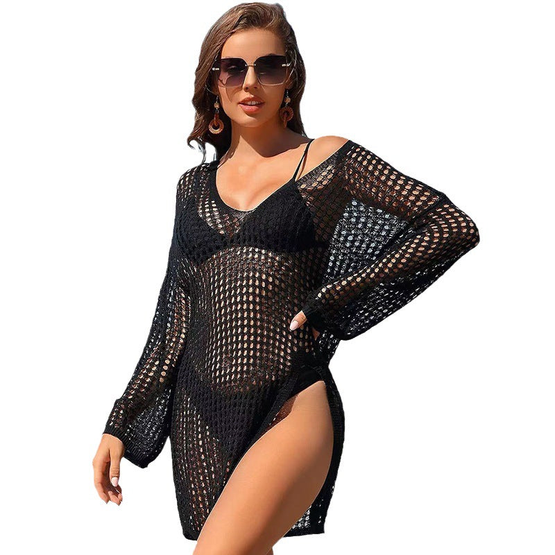 Damen elegantes Häkelkleid mit tiefem Ausschnitt Drune