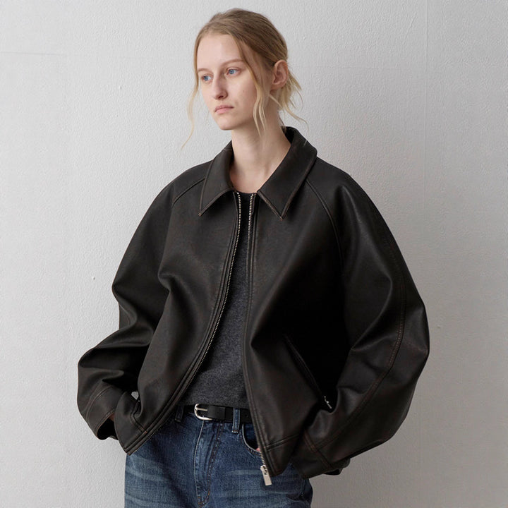 Damen elegante Lederjacke im minimalistischem Design Drune