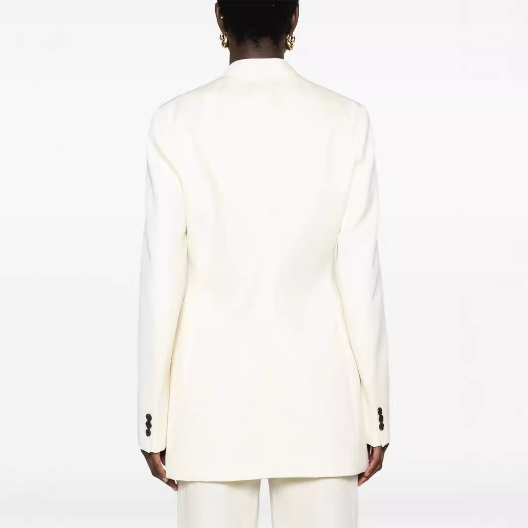 Damen Elegantes Einreihiges Longblazer-Set mit weiter Palazzo-Hose Drune
