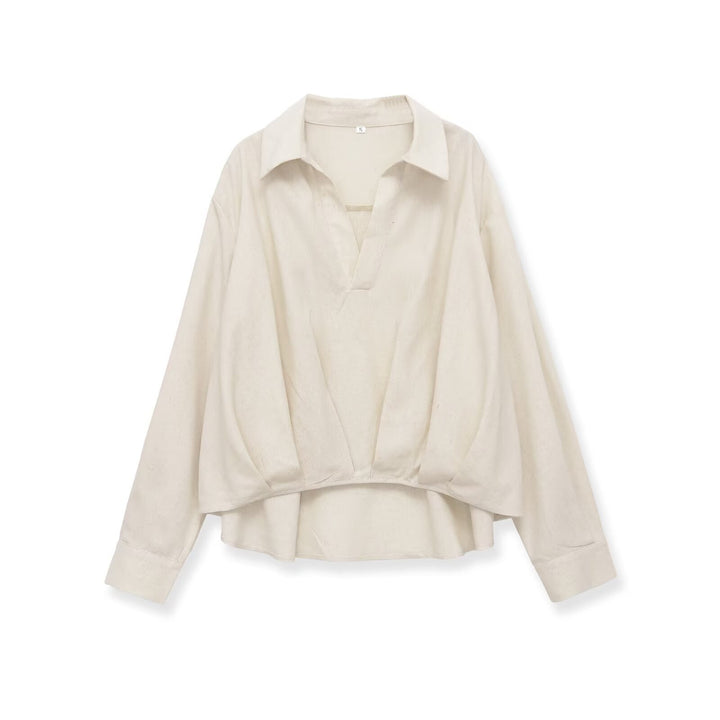 Damen Oversized-Bluse mit tiefem V-Ausschnitt und tailliertem Drapierungseinsatz Drune