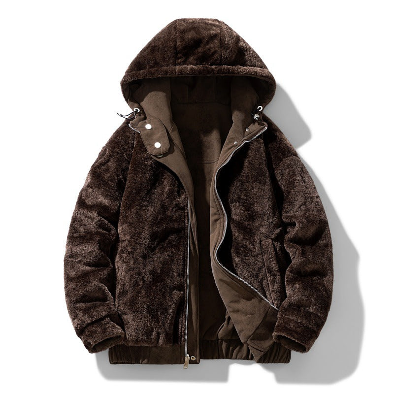 Herren Kapuzenjacke mit Teddyfutter und Kunstveloursoptik Drune