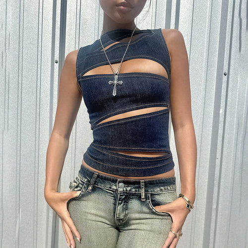 Damen figurbetontes Denim-Top mit asymmetrischen Cut-Outs und stylischem Design Drune