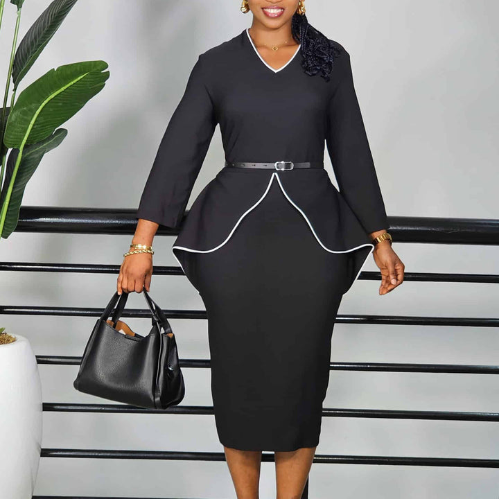 Damen Etuikleid mit modernem Peplum-Design und Taillengürtel Drune
