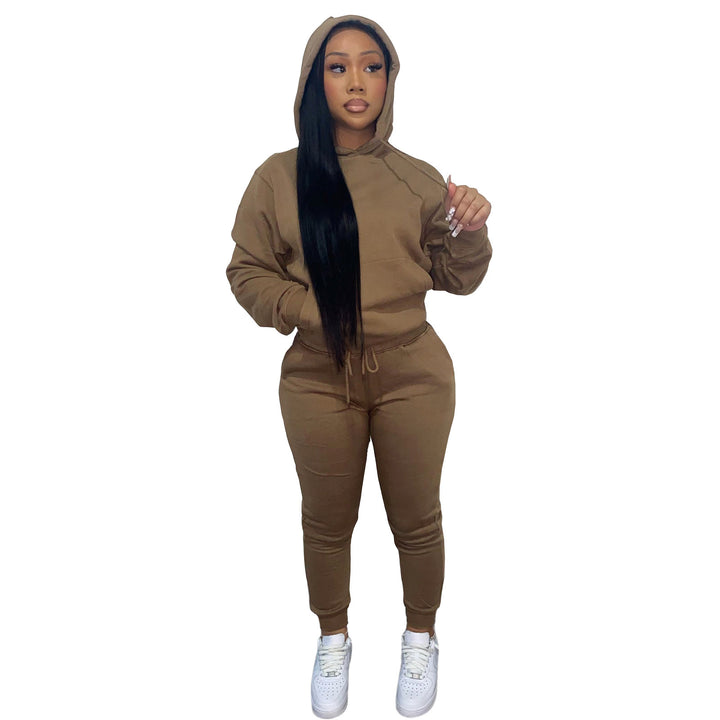 Damen nan Kapuzen-Lounge-Set mit Kängurutasche taillierter Jogginghose und Bündchen Drune