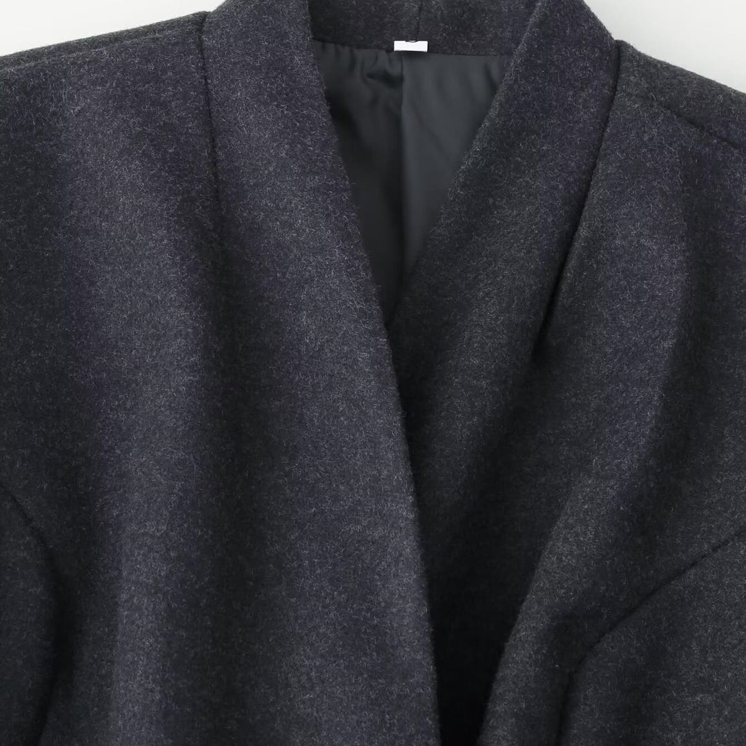Damen Eleganter Wollmix-Langmantel mit schalkragenloser Optik und Ein-Knopf-Verschluss Drune