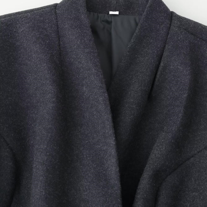 Damen Eleganter Wollmix-Langmantel mit schalkragenloser Optik und Ein-Knopf-Verschluss Drune
