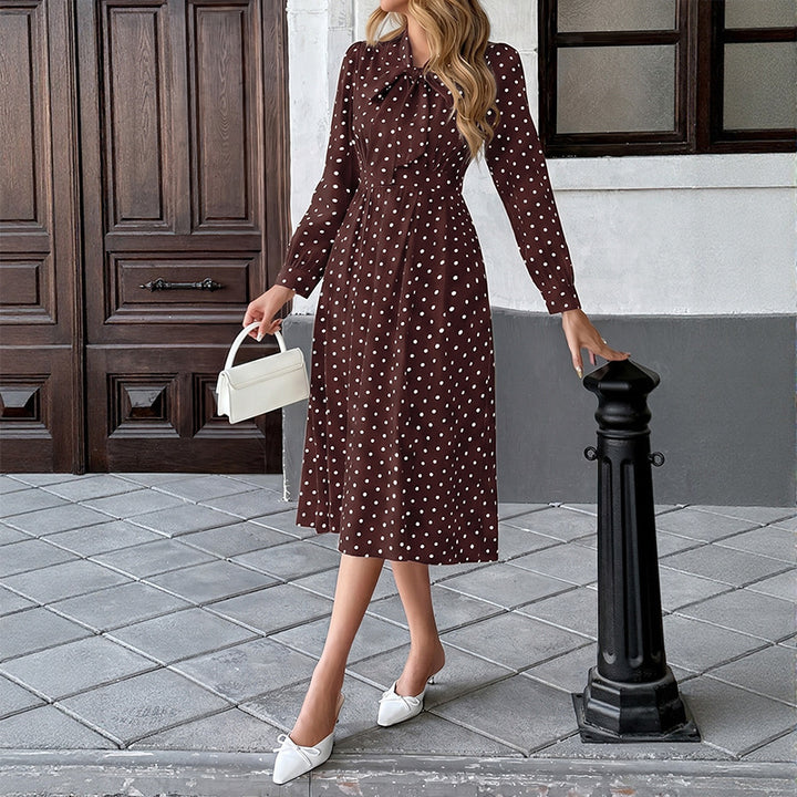 Damen Elegantes Midikleid mit Schluppe und Punkten Drune