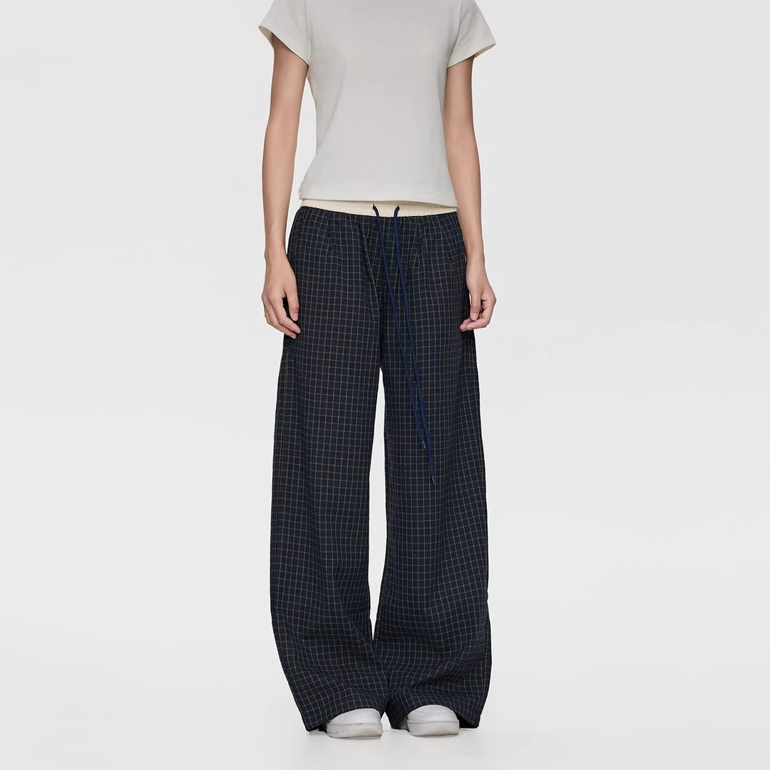 Damen Weite Relaxed-Loungehose mit Tunnelzugbund, Karo-Check & Eingrifftaschen Drune