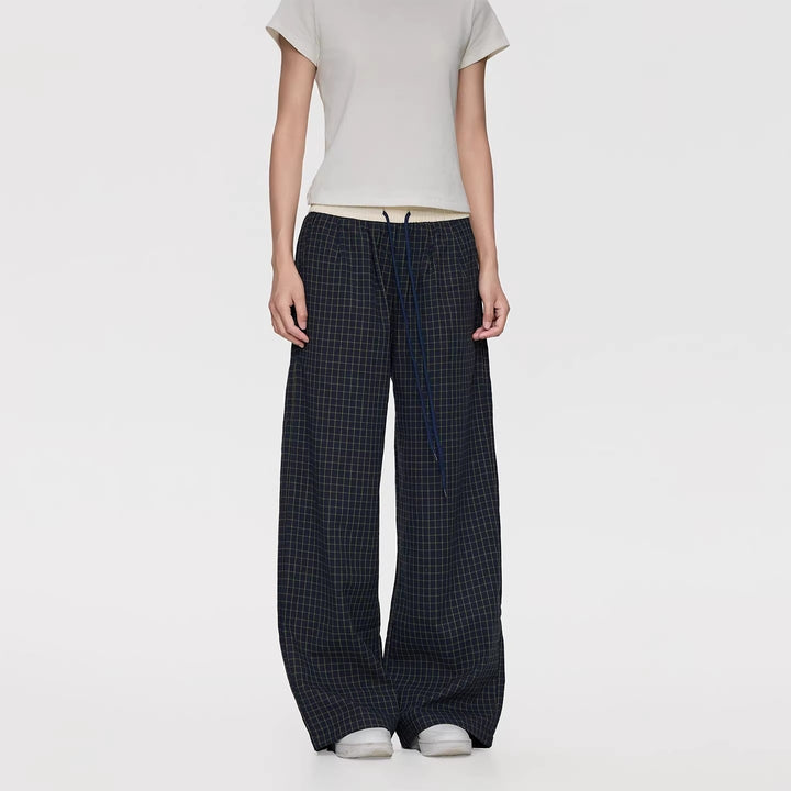 Damen Weite Relaxed-Loungehose mit Tunnelzugbund, Karo-Check & Eingrifftaschen Drune
