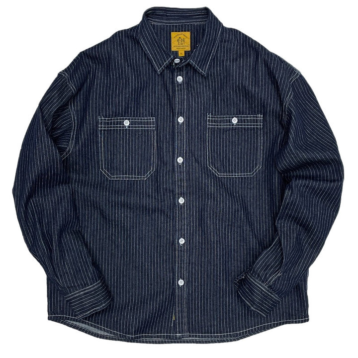 Herren lässiges Denim-Hemd mit vertikalem Streifenmuster und praktischen Brusttaschen Drune
