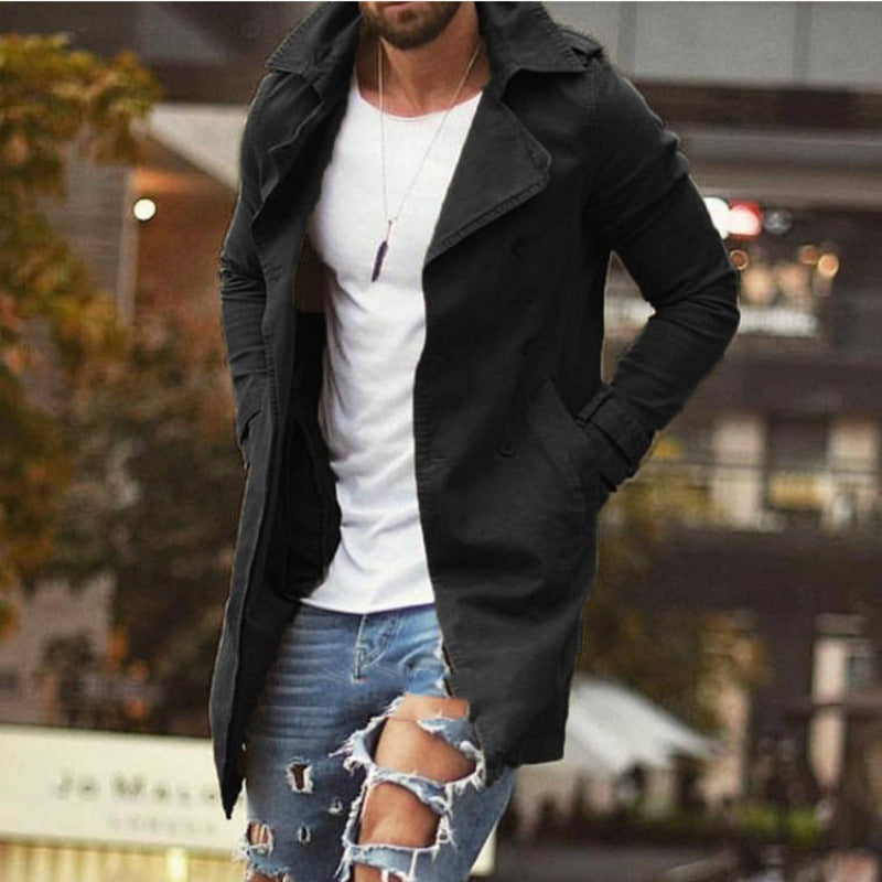 Herren modischer Trenchcoat mit doppelter Knopfleiste und praktischem Taschen Drune