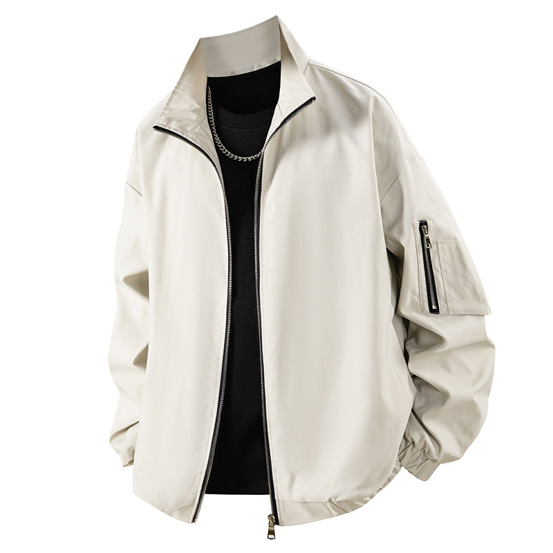 Herren Leichte Utility-Zipjacke mit Stehkragen, Ärmeltasche und elastischem Saum Drune