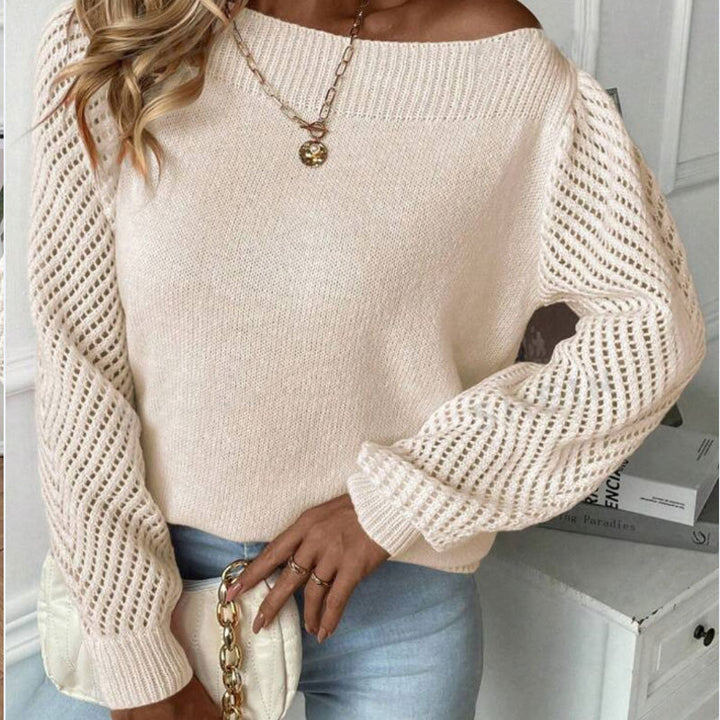 Damen Strickpullover mit modischen Lochärmeln und Rundhalsausschnitt Drune