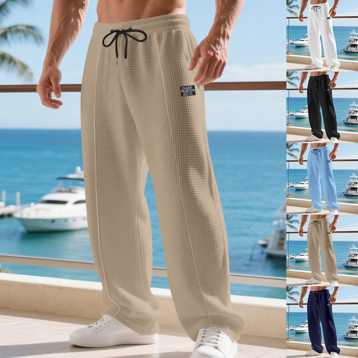 Herren Leichte Waffelstruktur-Loungehose mit elastischem Bund und Eingrifftaschen Drune