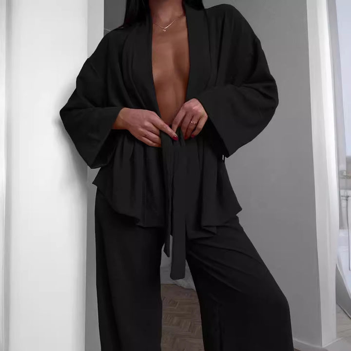 Damen lässiges Kimono-Set mit weitem Schnitt und elastischem Bund Drune