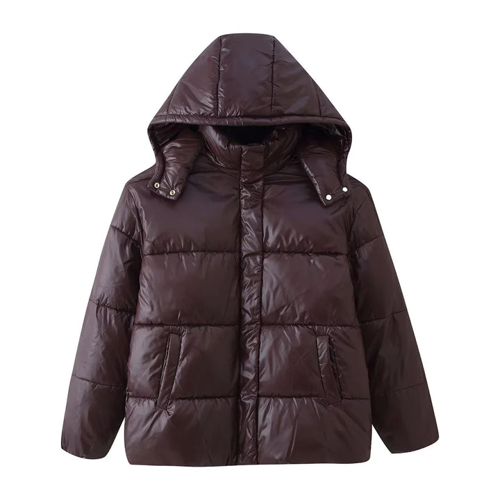 Damen nan wattierte Kapuzenjacke mit voluminöser Kapuze, verdeckter Frontleiste und aufgesetzten Eingrifftaschen Drune