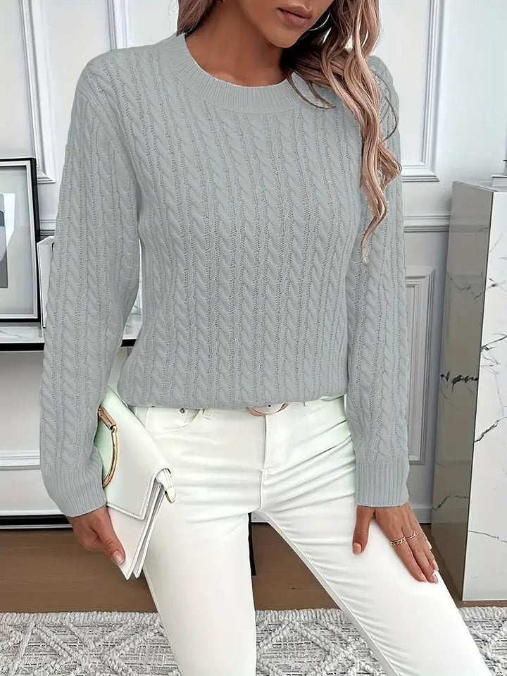 Damen Feinstrick-Pullover mit Zopfmuster und Rundhalsausschnitt Drune