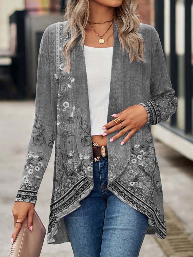 Damen Offene Longjacke mit floralem Design Drune