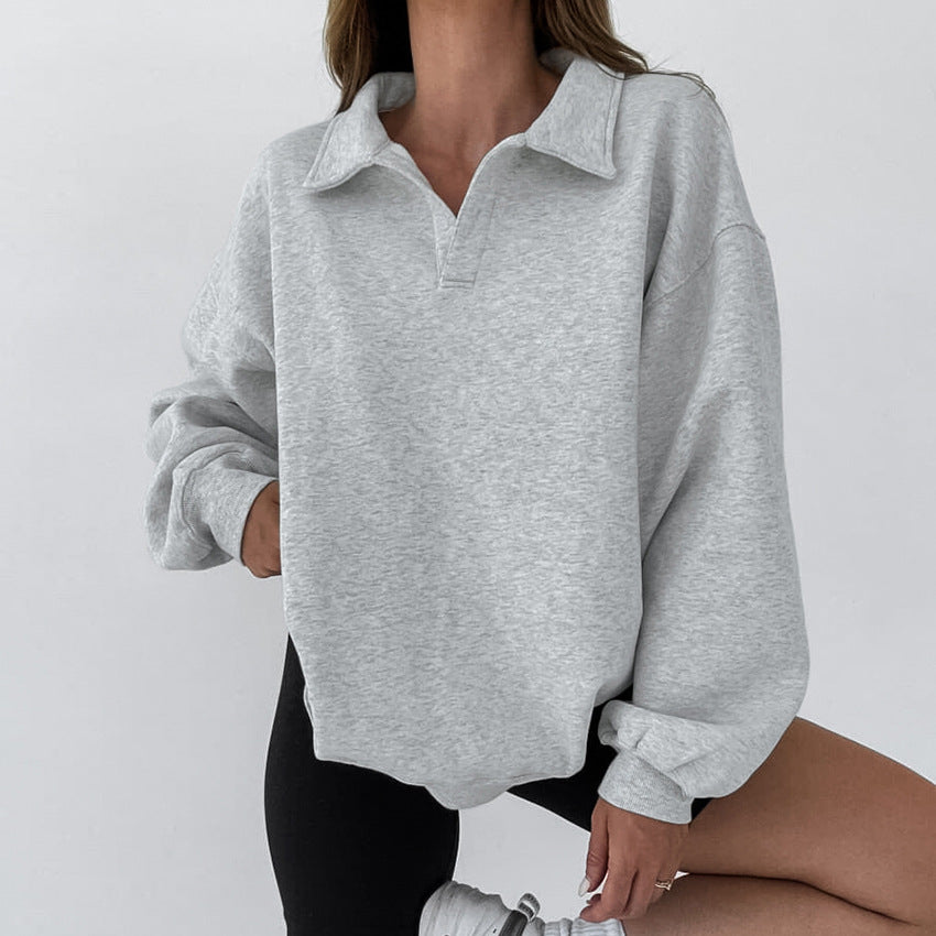 Damen Übergroßer Pullover mit Polokragen und lässigem Schnitt Drune