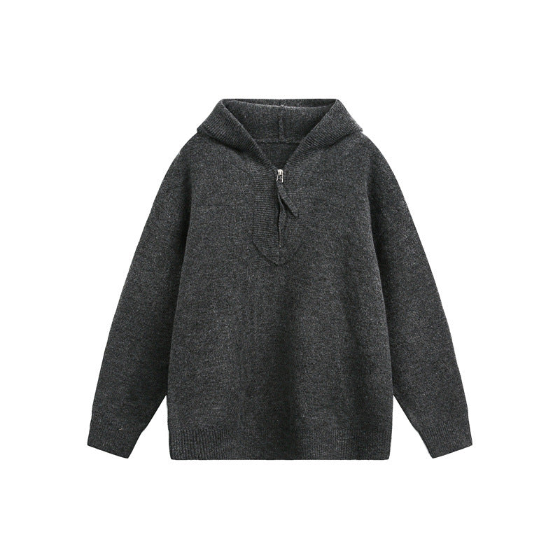 Damen Oversize-Strickpullover mit halbem Reißverschluss und Kapuzenkragen Drune