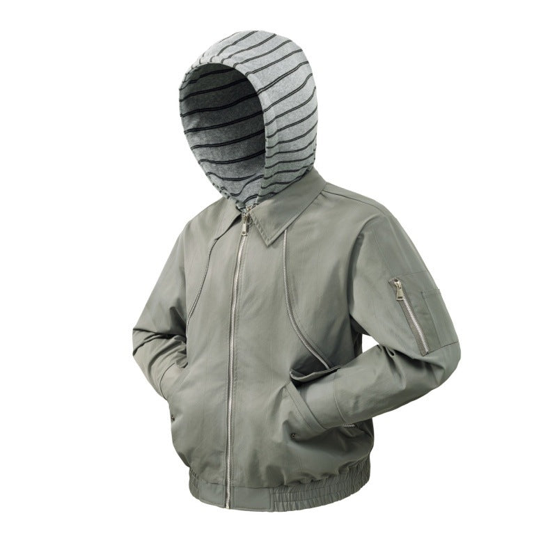 Herren leichte Bomberjacke mit gestreifter Kapuzeninnenjacke, elastischem Saum und Utility-Ärmeltasche Drune
