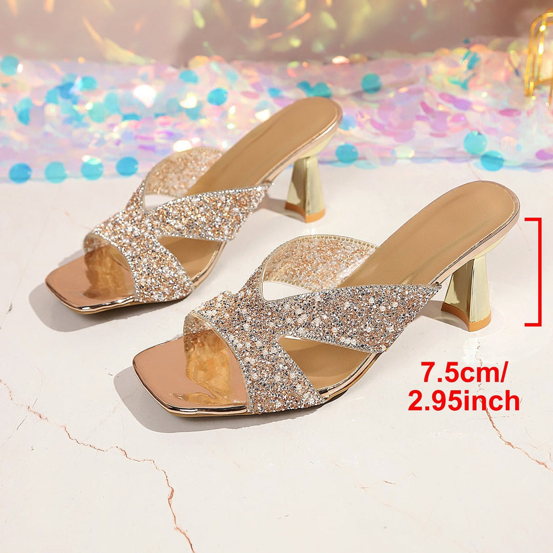 Damen Glitzernde Slingback-Pantoletten mit elegantem Blockabsatz Drune