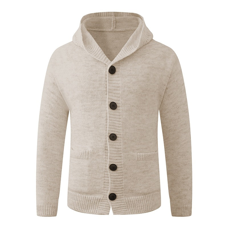 Herren Kapuzen-Strickcardigan aus Thermo-Feinstrick mit durchgehender Knopfleiste und Eingrifftaschen Drune