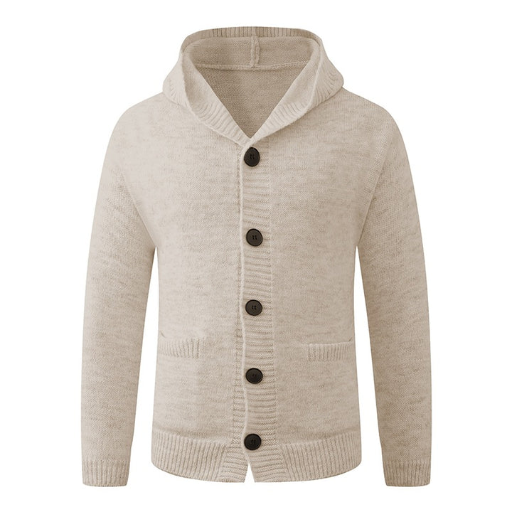 Herren Kapuzen-Strickcardigan aus Thermo-Feinstrick mit durchgehender Knopfleiste und Eingrifftaschen Drune